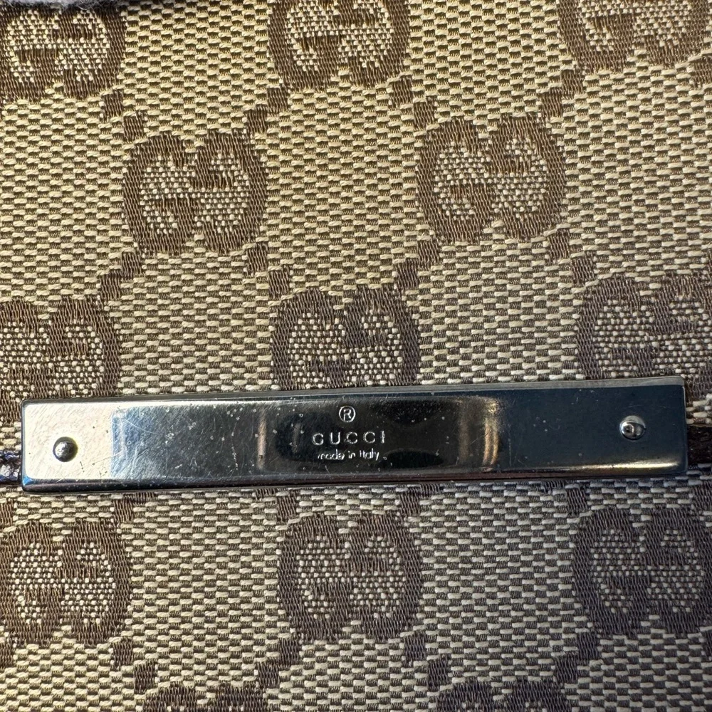 Gucci Signature Tan and Brown Canvas Monogram Bi Fold Wallet